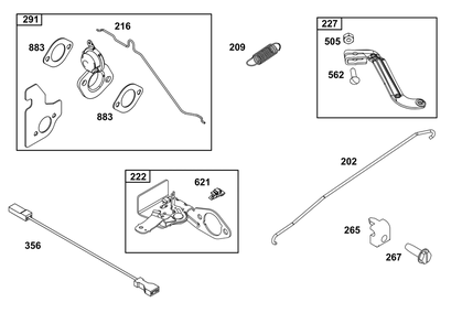 Controls Group Diagram and Parts List for 14B932-1653-H5 100000 - 19Z999 Briggs and Stratton Engine